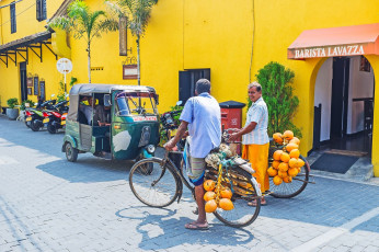 Local men in a street in Galle, an old fortified city in Sri Lanka famous for its mixture of Portuguese and local architecture -  Photo by Efesemko