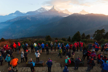 The Poon Hill lookout point is one of the most popular in the Annapurna Mountain area. Trekkers gather well before sunrise to watch the wonderful spectacle of the first sun rays appearing over the mountains © VittoriaChe