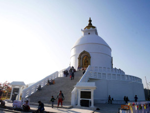 The Shanti Stupa or World Peace Pagoda is a world famous monument just outside Pokhara on the Anadu Hill where both devotees and foreign visitors come in huge numbers © Tuayai