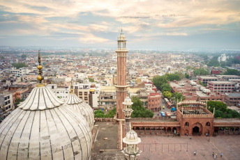 From the top story of a minaret at the Jama Masjid one has a sweeping view of old Delhi. A small entrance fee allows visitors entrance to the minaret © Richie Chan