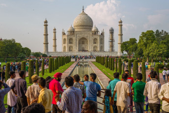 Visitors visit the Taj Mahal complex which is a majestic mausoleum situated in Agra, India © Dmiatry Strizhakov