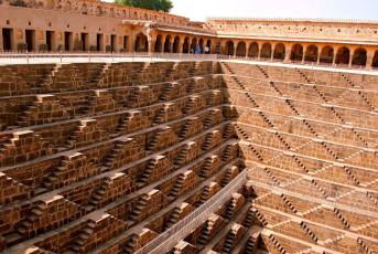 The Abhaneri Step Fountain is a spectacular feat of engineering, the deepest step well in the world and over 1000 years old on the way from Agra to Jaipur, India © Maria