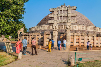 Visitors at the Greta Stupa in the Sanchi Buddhist Complex in Madhya Pradesh. The stupa is one of India’s oldest stone structures and was commissioned by Emperor Ashoka in the 3rd century B.C. It displays some of the finest Buddhist artwork in the world
