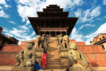 A picturesque view of the Old Buddhist statue in Bhaktapur Square also known as the City of Devotees at Kathmandu in Nepal © theJim999