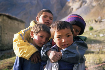 Kids in Lingshed Zanskar Region pose for a Photo, Ladakh, India © Baciu