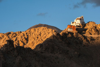 Tsemo Gompa is a small monastery located on a hilltop near Leh where you will also find a huge number of prayer flags at Leh, Ladakh, Jammu & Kashmir, India © Yongyut Kumsri