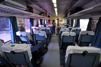 Interior view of the fastest and most luxurious train in India; the Shatabdi Express, making its way from Amritsar to New Delhi © JanS