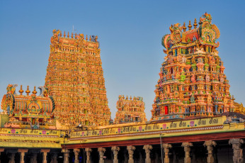 The soaring towers of Meenakshi Amman Temple in Madurai are adorned with millions of color statues from Hindu mythology © Michal Knitl
