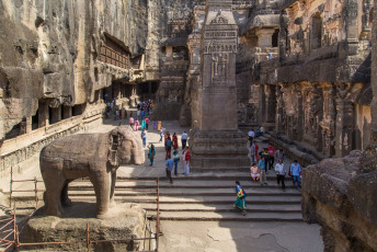 The Northern side of Kailasa temple, also known as Kailasanatha temple, which is part of one of biggest rock-cut ancient Hindu temples at Ellora Caves. © Paul prescott