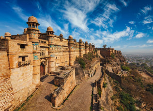 Fort Gwalior, dating back to at least the 10th century, and once regarded as invincible, stands proudly on a huge rocky hill, Madhya Pradesh / Tiger Safari Tour India