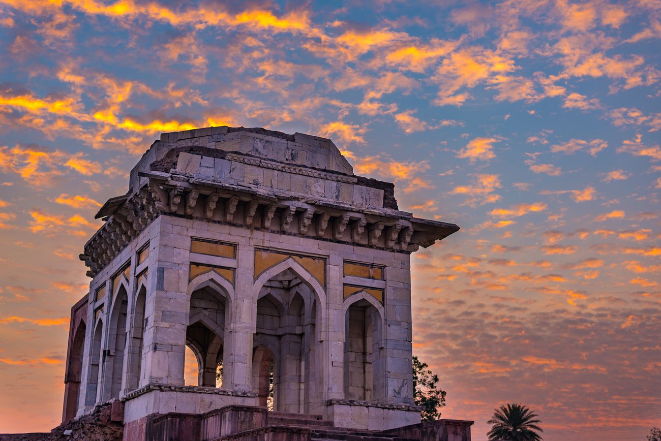 The ruins of a mosque at Sunrise in Mandu