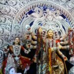Goddess Durga idol decked up with silver filigree jewellery in Cuttack, during the famous Durga Puja festival, ODISHA