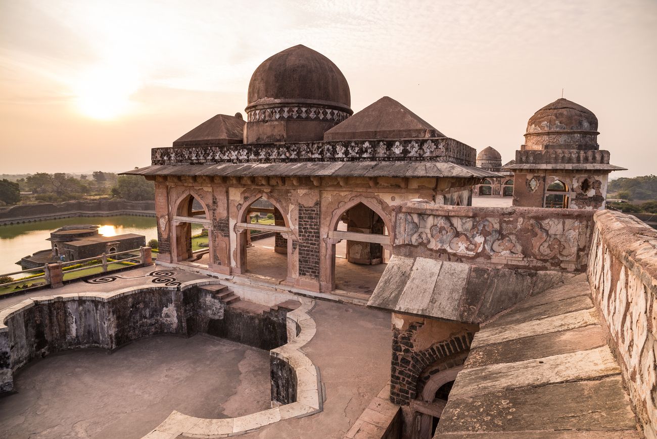 Architecture features in Afghan relics of Islam kingdom, Muslim mausoleum, Mosque monument at Mandu. 