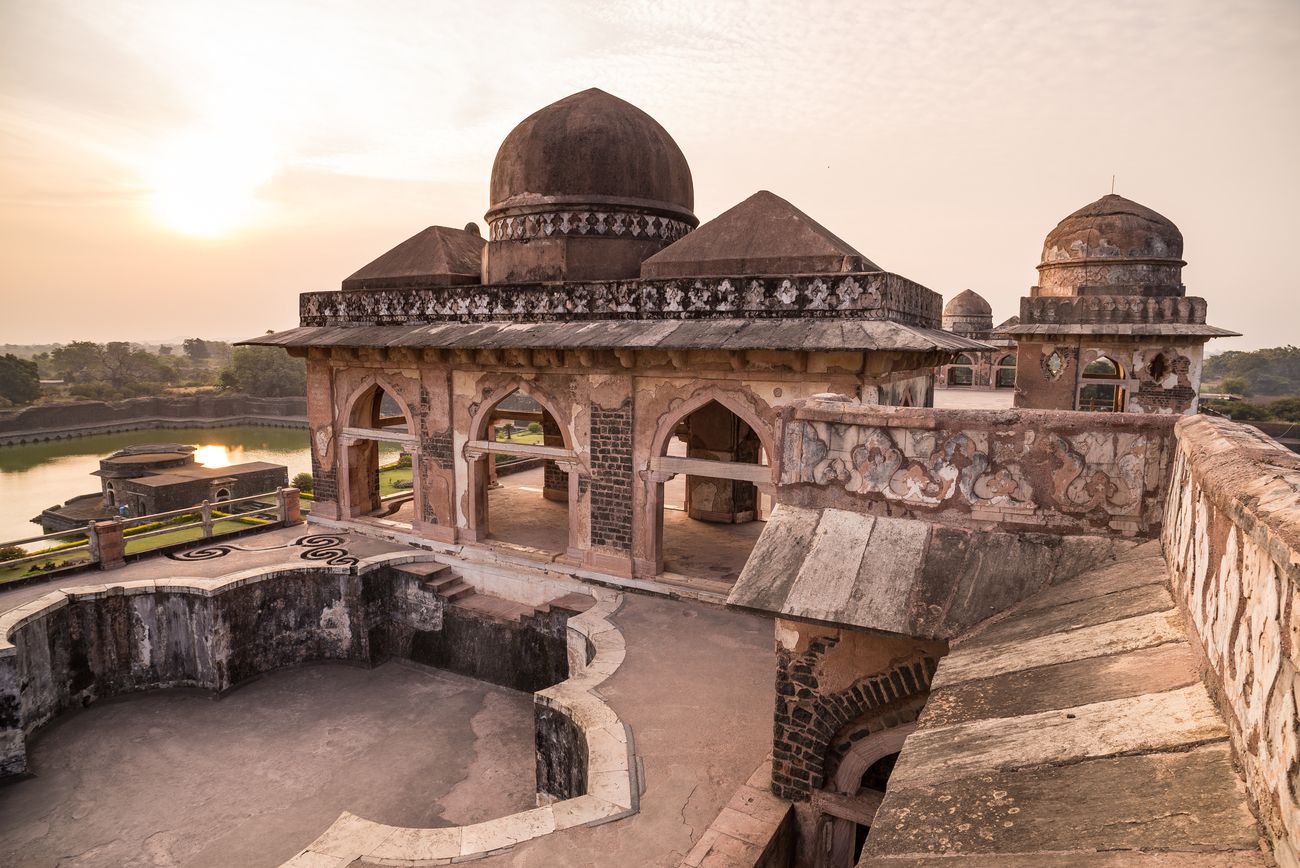 Architecture features in Afghan relics of Islam kingdom, Muslim mausoleum, Mosque monument at Mandu.