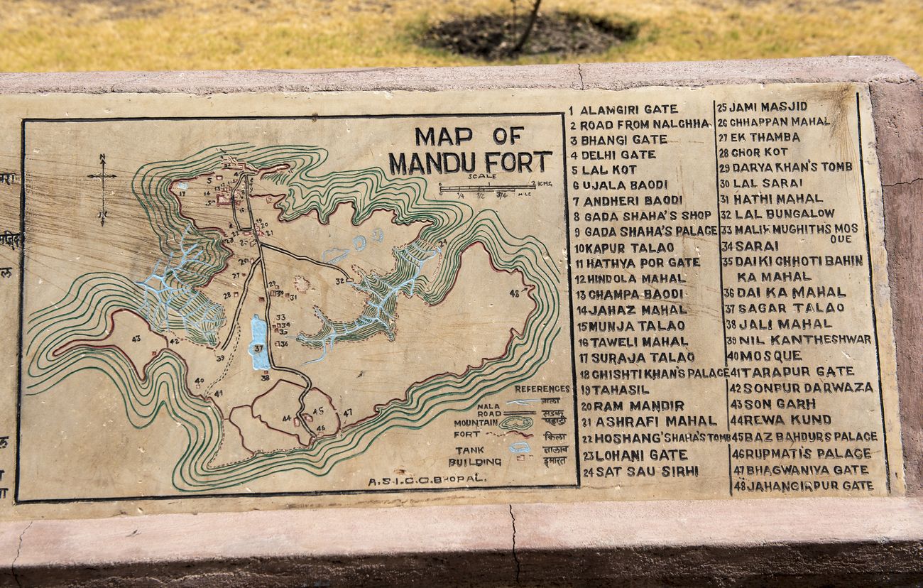 This map of Mandu Fort is sculpted on stone at Madhya Pradesh
