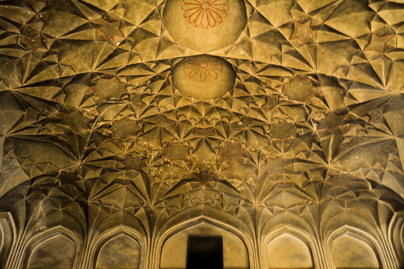 On the interior of Datia Palace is lovely stucco work, Madhya Pradesh 
