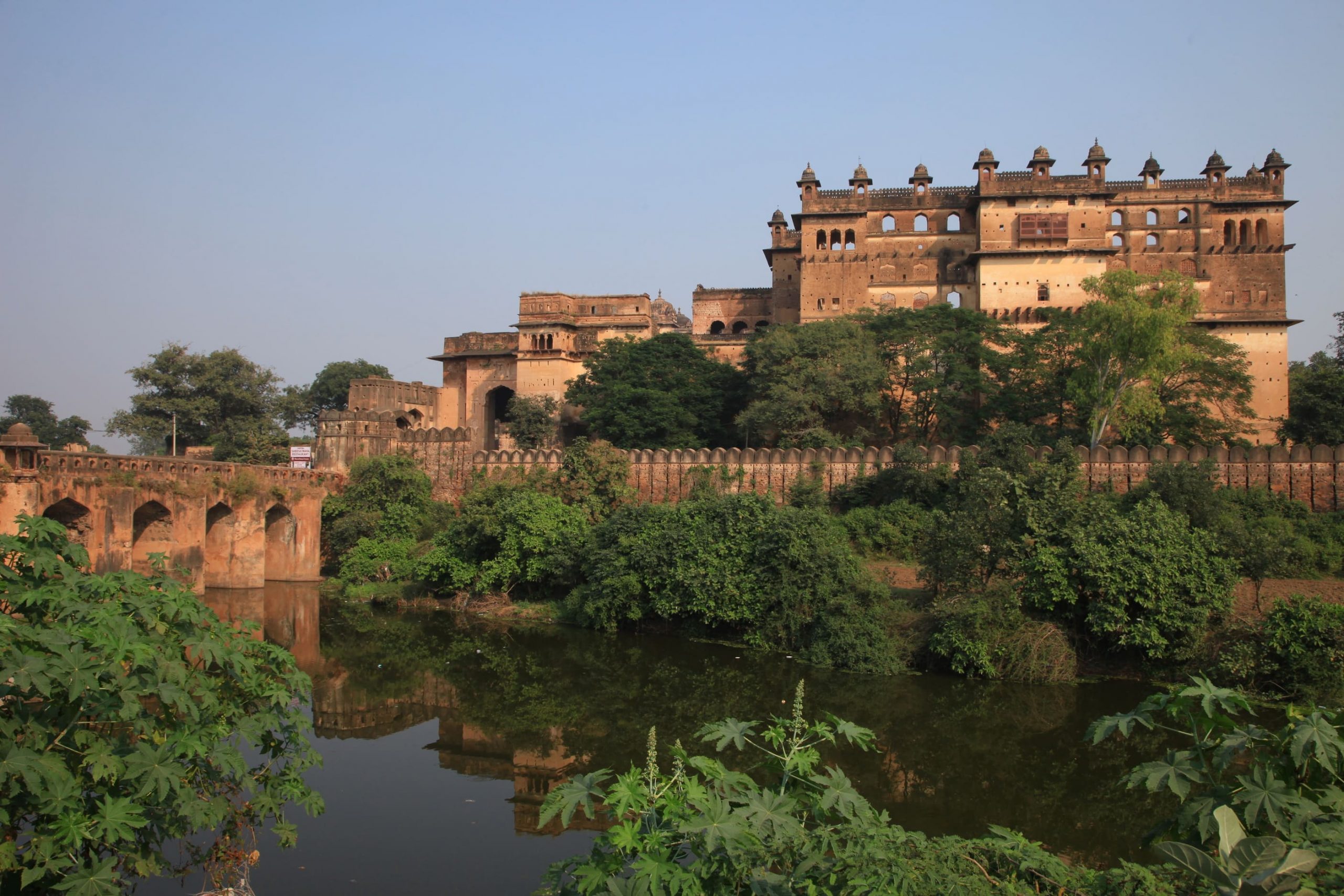 Raj Mahal was built in the 1500's by Maharaja Rudra Pratap Singh as the centre of his princely kingdom. Facing the river, Raj Mahal (Kings Palace) was protected by fortified walls both tall and wide, Orchha 