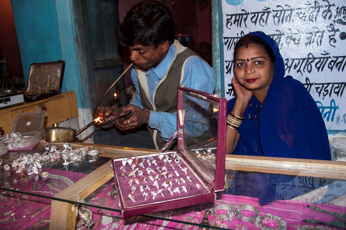 Silver being melted by jeweller in Orchha
