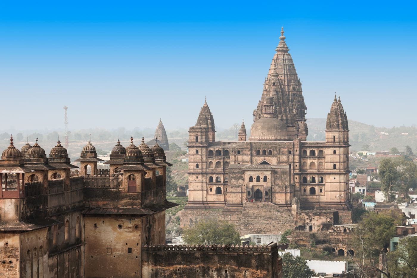 The towering steeples of Chaturbhuj Temple as seen from Jahangir Mahal, Orchha 