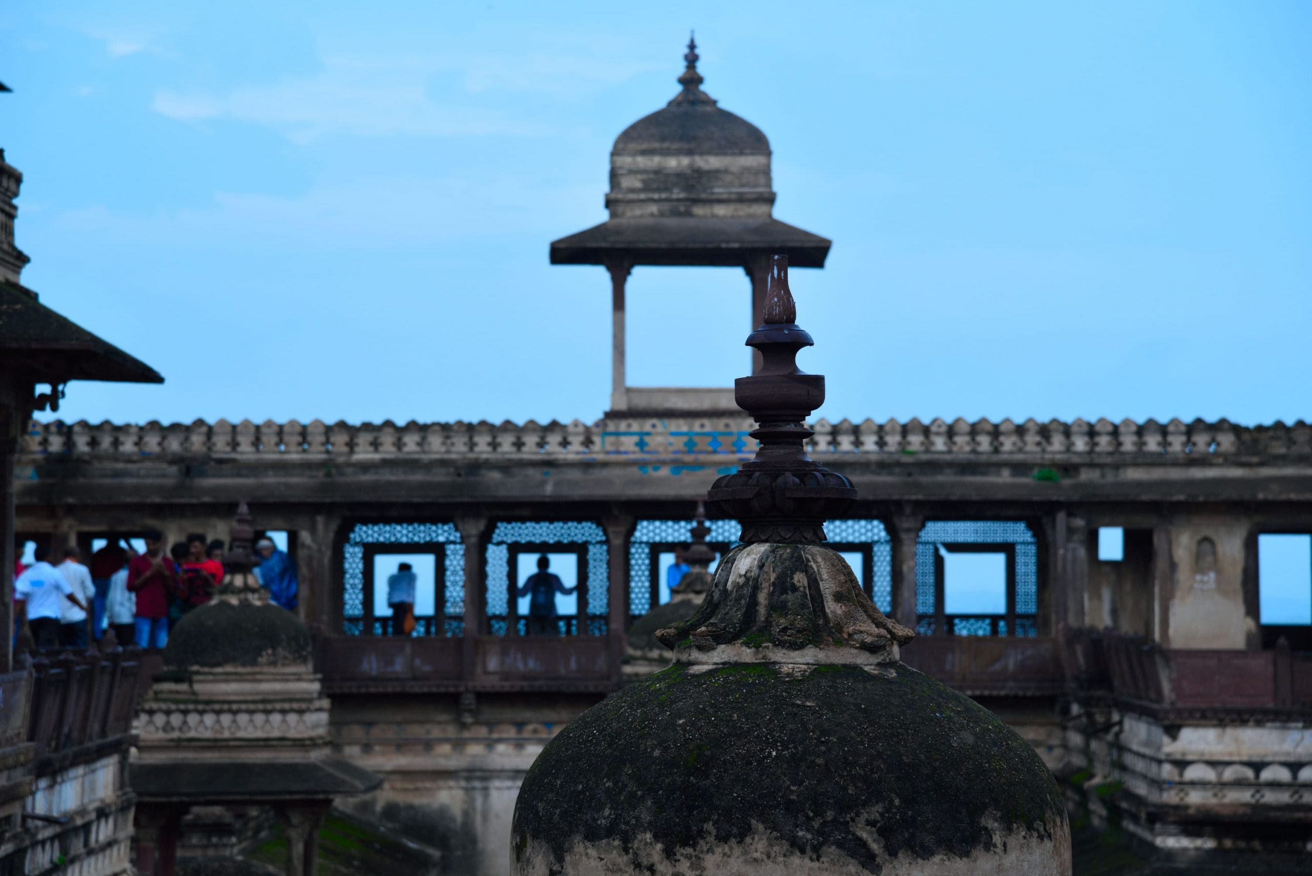 This picture shows the internal architectural design of Orchha Palace by Evening 