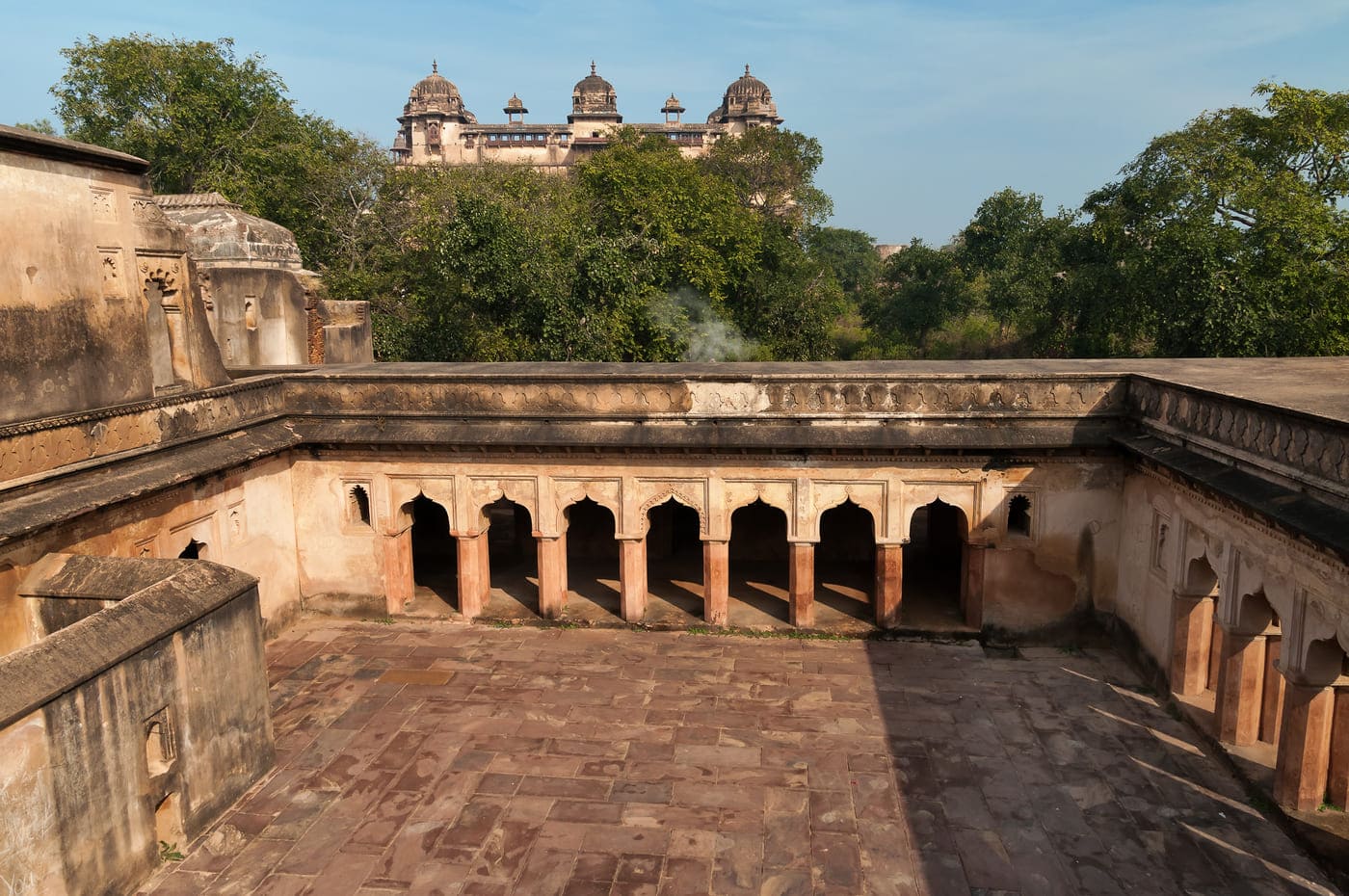 View of the courtyard of Dauji Ki Kothi, a noble mansion located within the fort complex in Orchha 