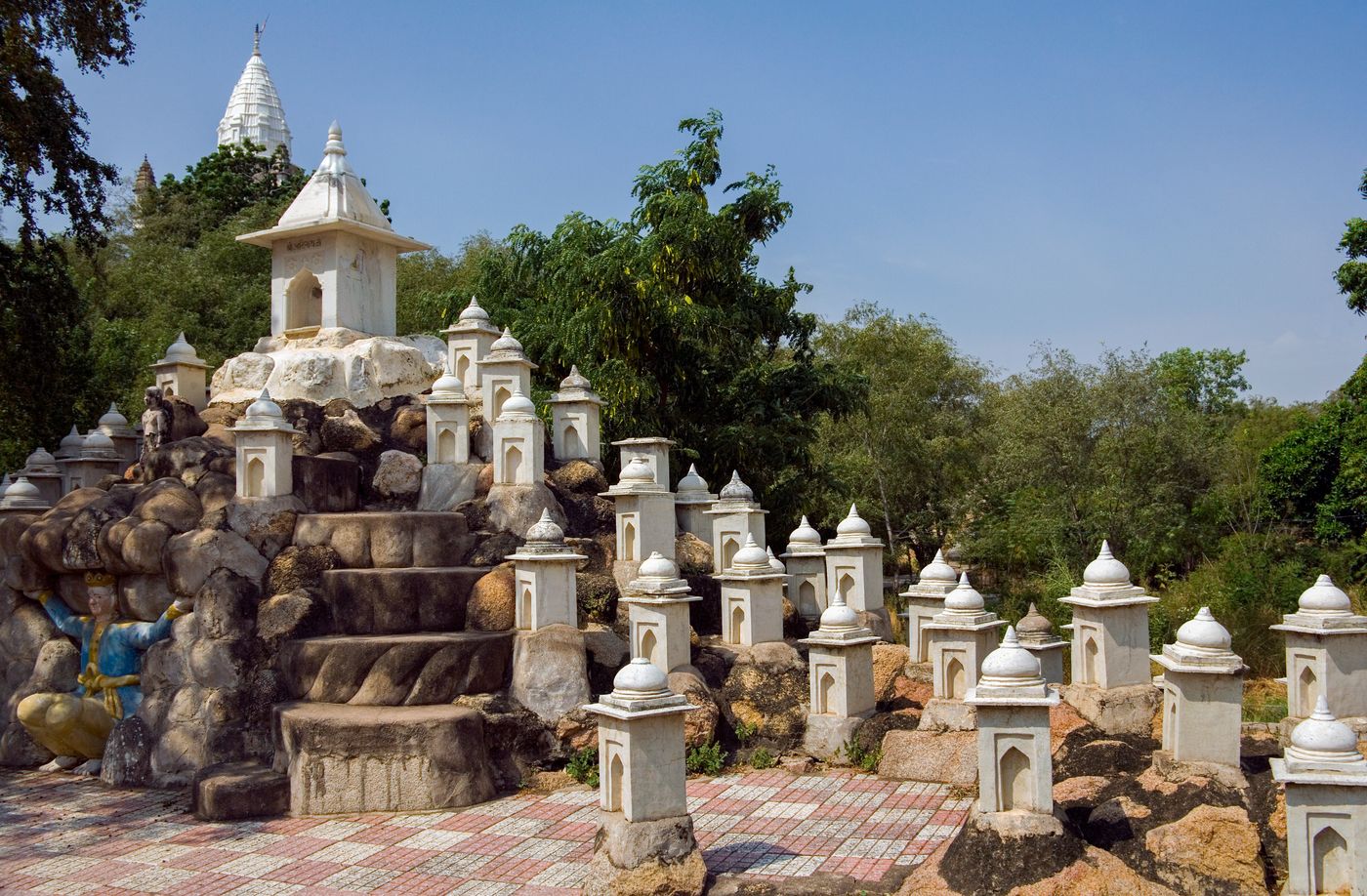 White marble shrines of Jain temple complex in Sonagiri, Madhya Pradesh region of India