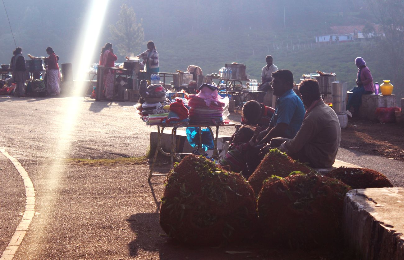 A lane of Street vendors, selling different varieties of food items on the hills of Kotagiri road, Tamil Nadu, India