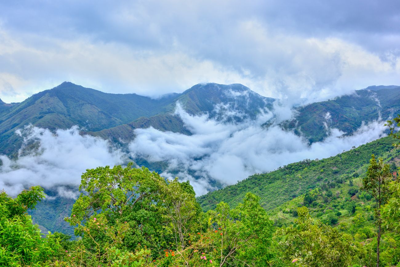 A mesmerizing view of the Hill town Kotagiri amidst the foggy landscapes and surrounded with greenery, Tamil Nadu, India