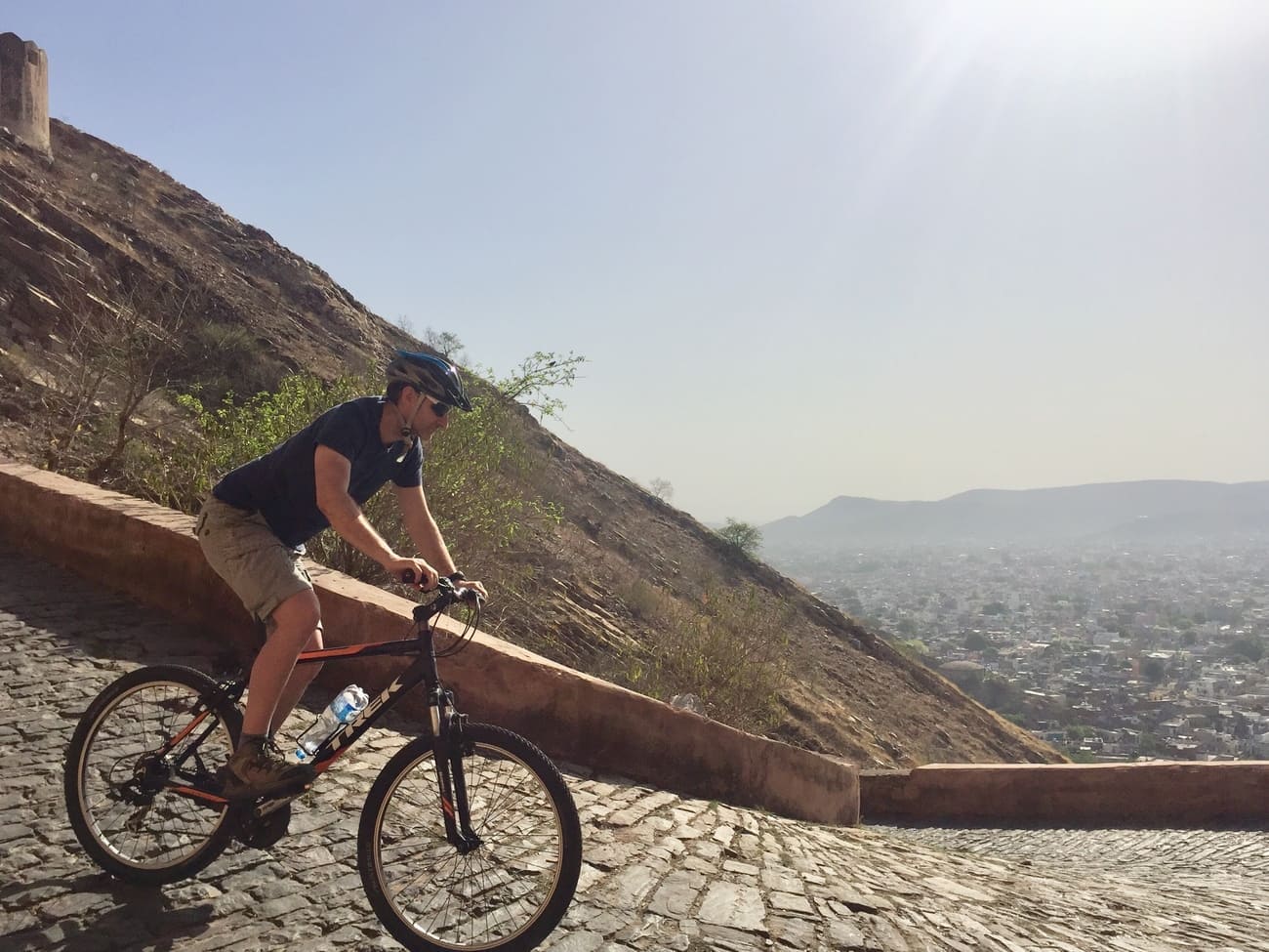 Descending a steep road
