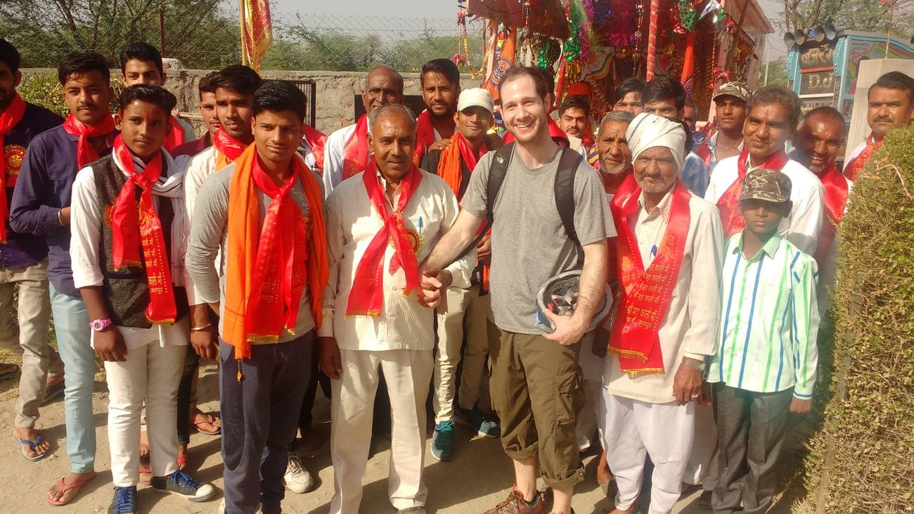 Meeting the men of the village during a parade