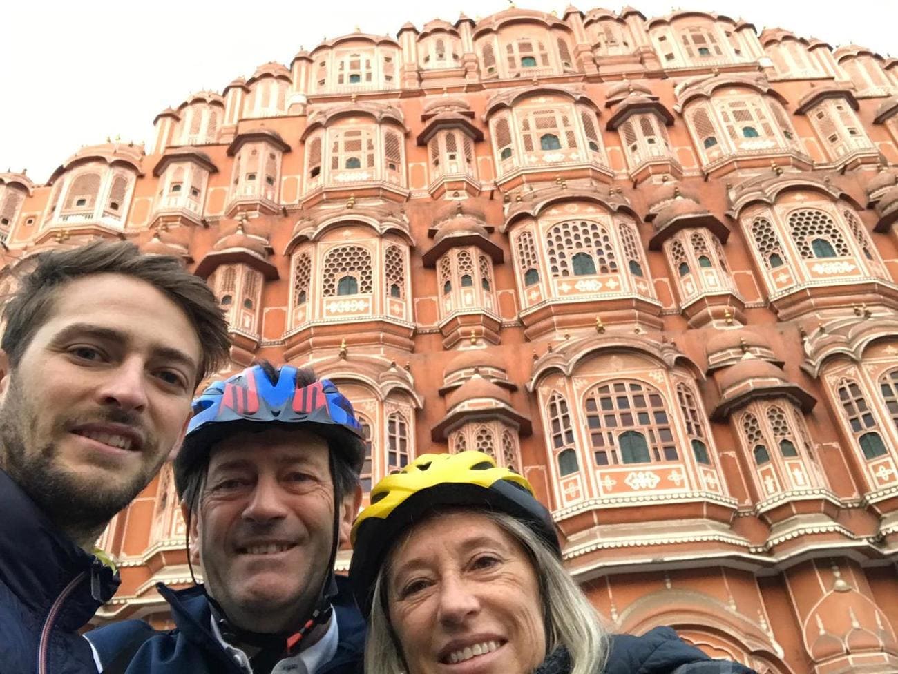 Our guests taking selfies in front of the Palace of Winds (Hawa Mahal)