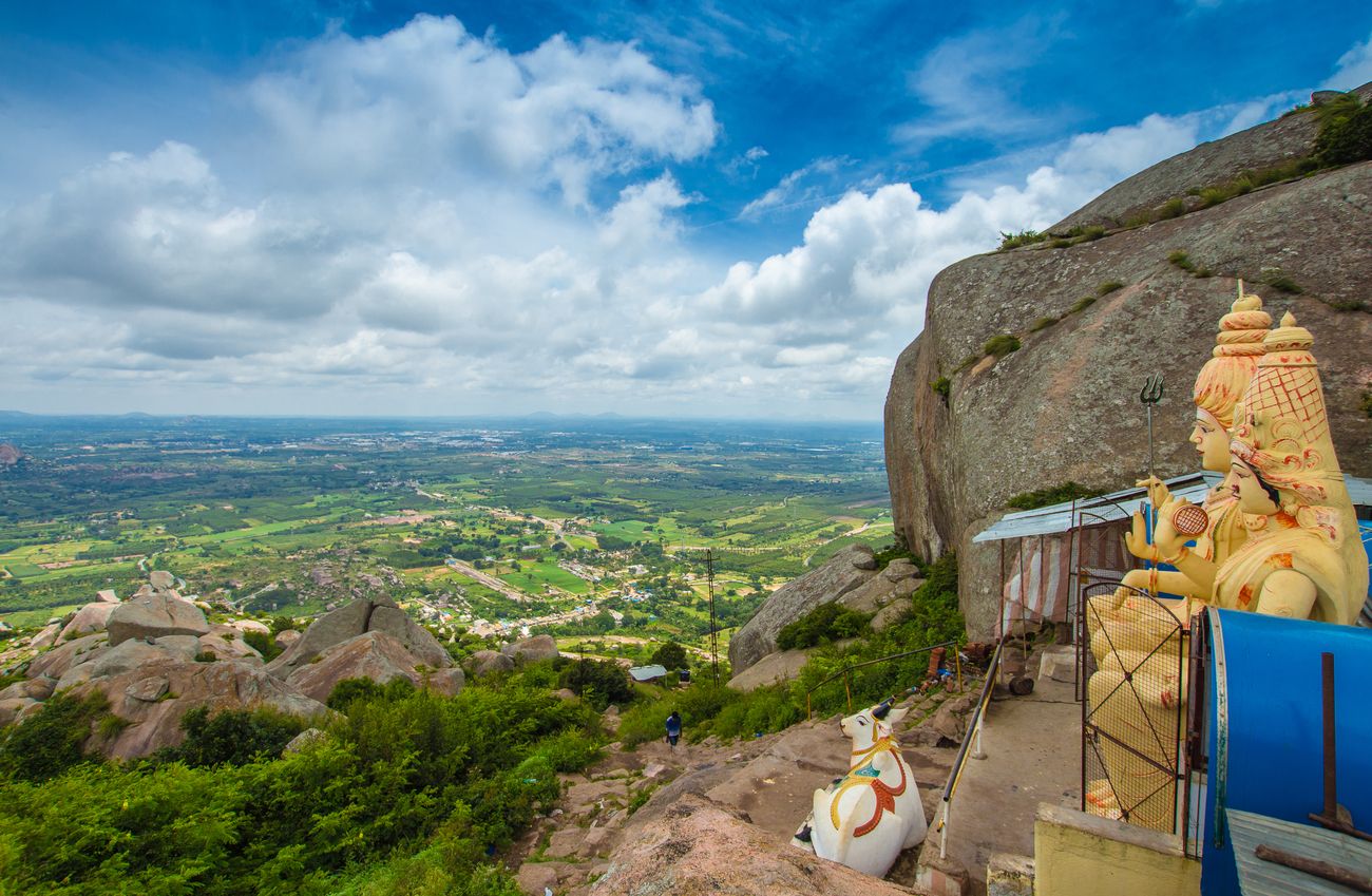 Shivagange is a mountain peak which is a famous trekking spot, with a height of 2640 feet. On the way there are old ancient Lord shiva temples and is located near Dabaspet