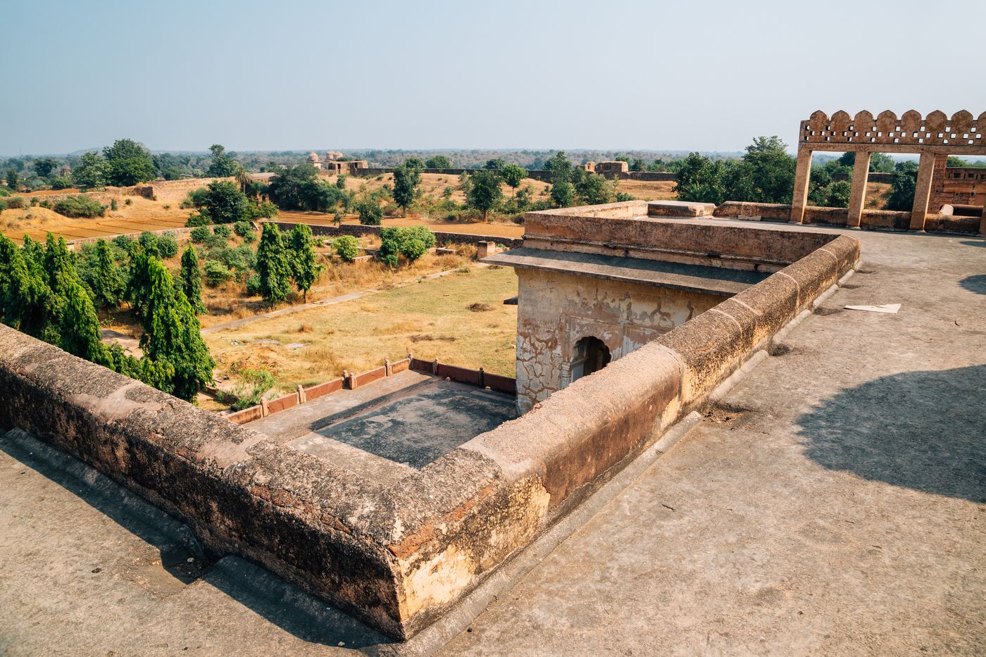 The magnificent ruins of the palace in Orchha, dedicated to Rai Parveen, known as the Nightingale of Orchha, overlooking the garden 