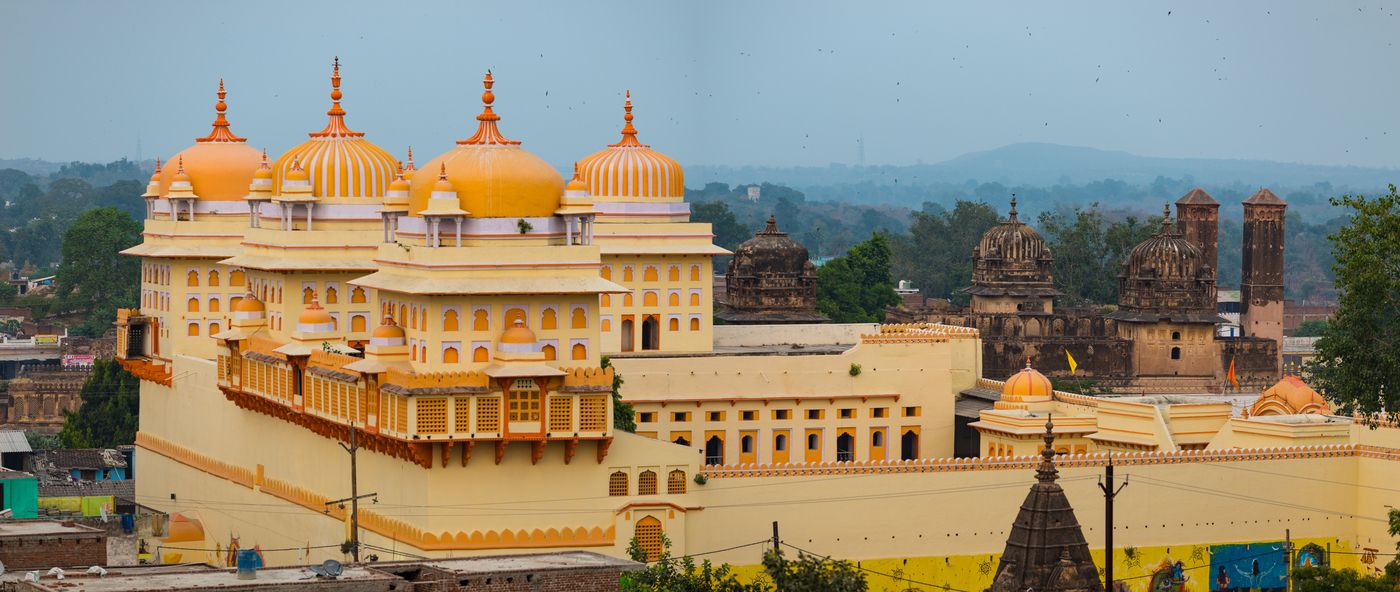 The skyline of Orchha, dotted with domes and pillars, a city in Madhya Pradesh that is famous for palaces and temples built in the 17th Century during the reign of Bundela rulers