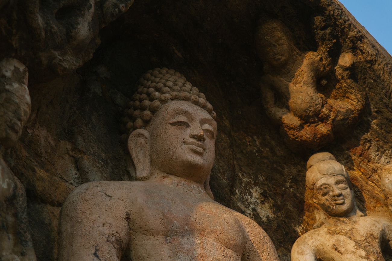 A Buddha statue carved in stone in Bojjannakonda, Andhra Pradesh in India 