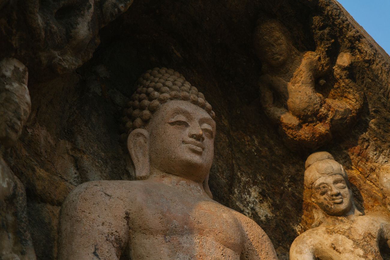 A Buddha statue carved in stone in Bojjannakonda, Andhra Pradesh in India
