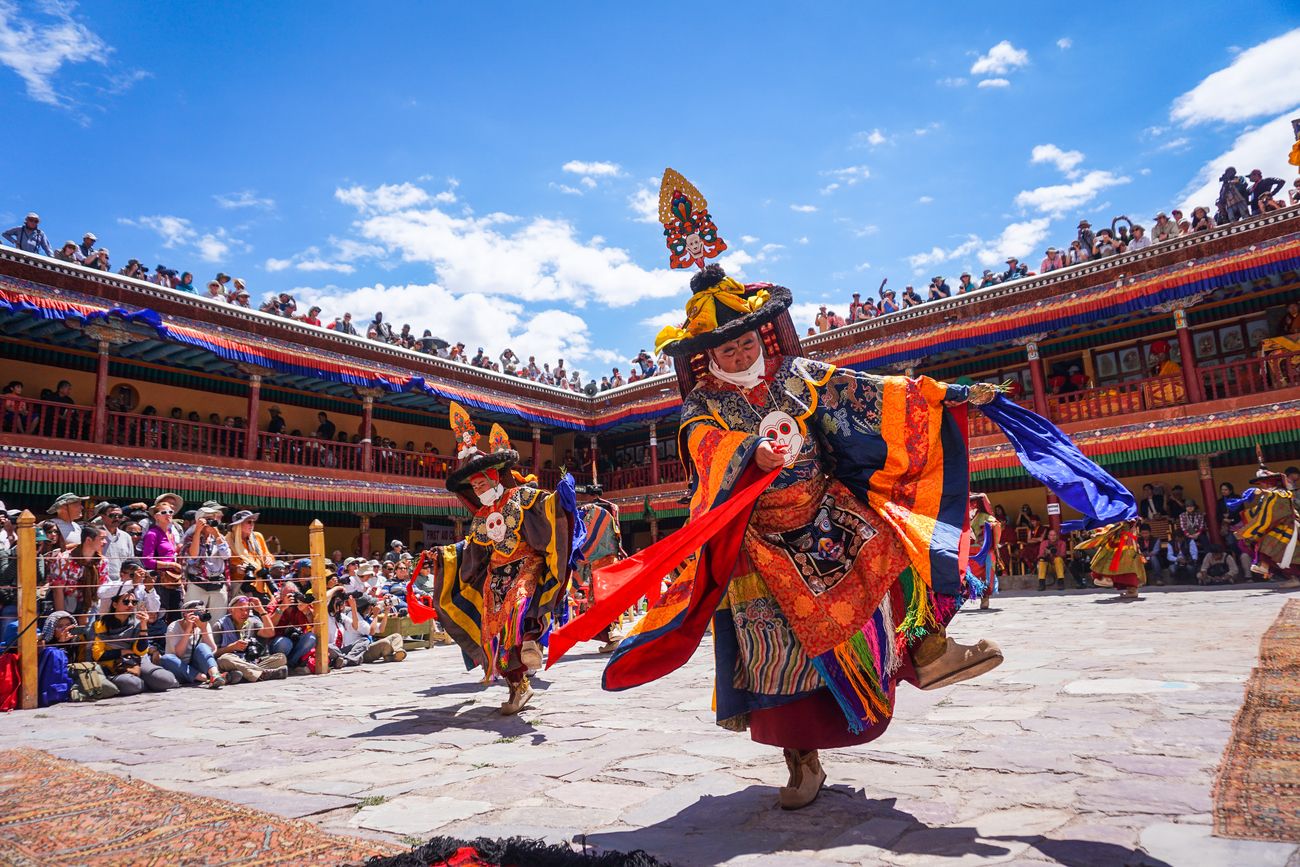 A Tantric Buddhist ceremony at Hemis monastery with tantric mask dance, also known as Cham dance, by the name of Hemis Tsechu