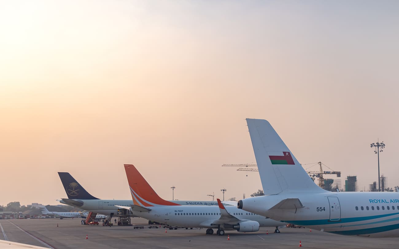 Airplanes at Indira Gandhi International Airport in Delhi, the busiest airport in India
