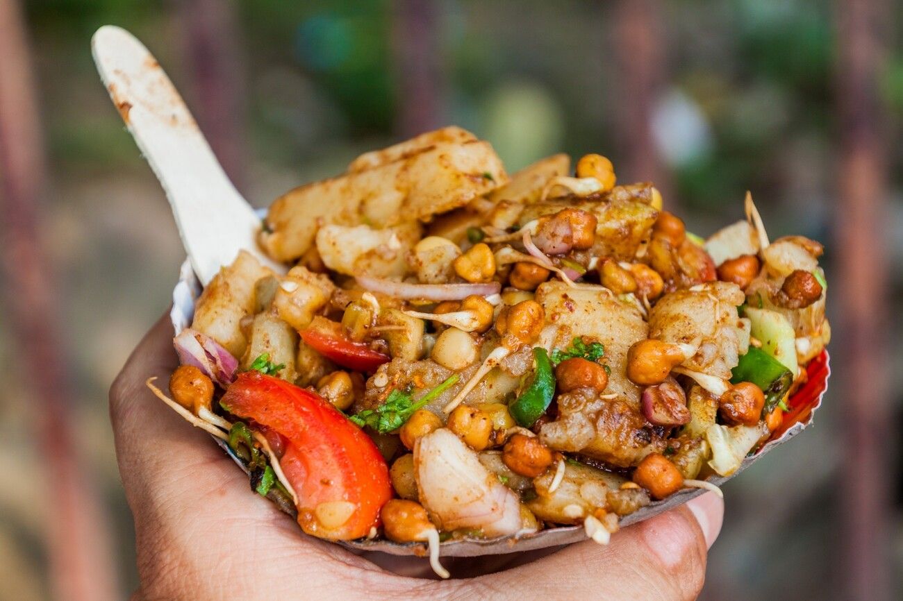 Aloo chaat chana is a popular street snack that can be spotted everywhere on the streets of Kolkata 