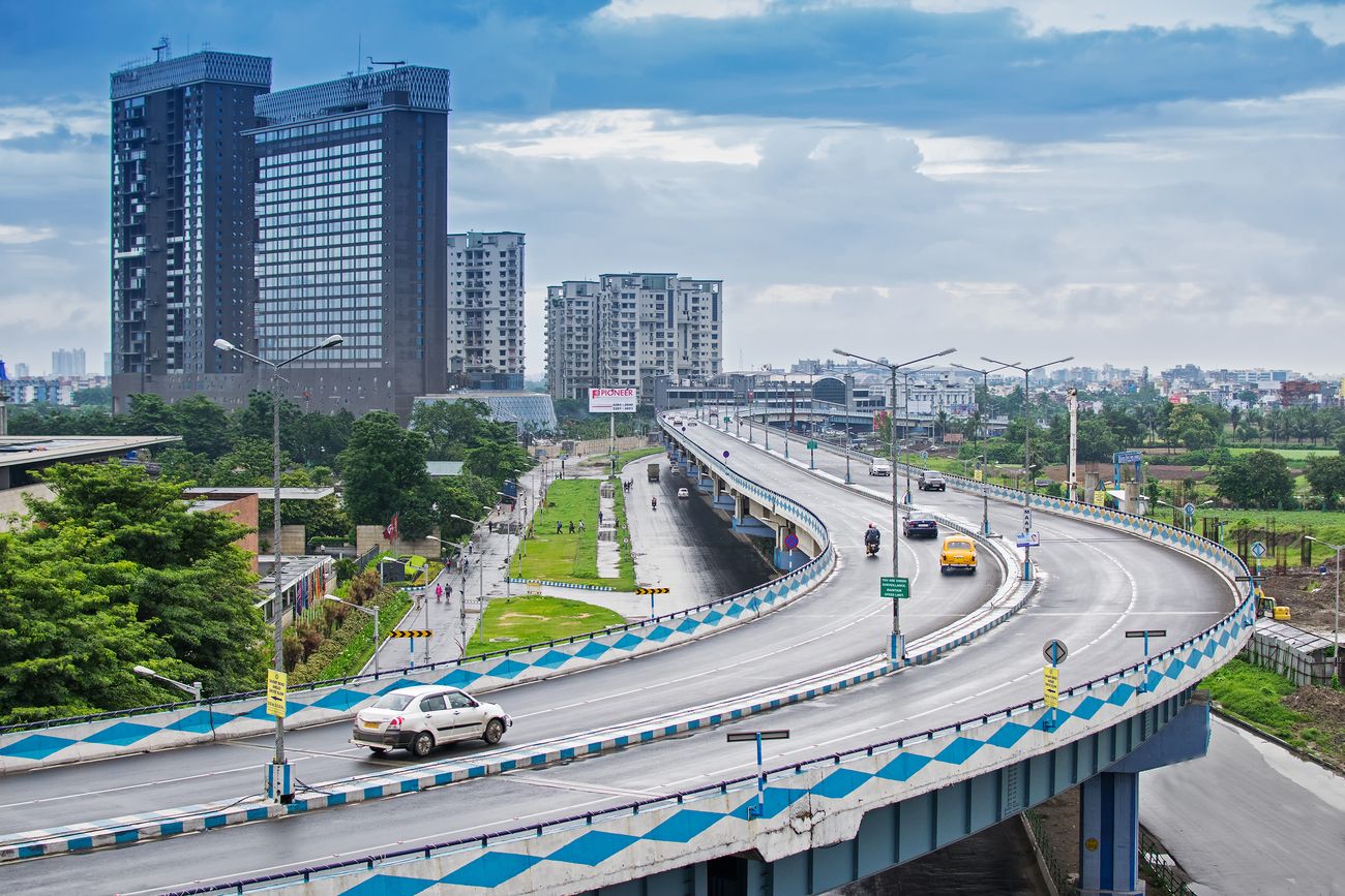 . An aerial view of the 4.5 km long Parama Island flyover in Kolkata, also known as Ma or Maa flyover