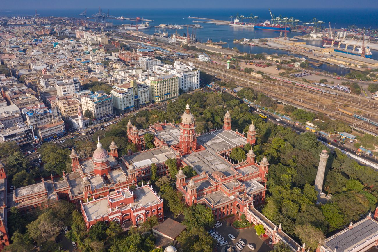 An aerial view of the Madras High Court lays bare the sheer size of the complex; it is the 3rd largest world-wide