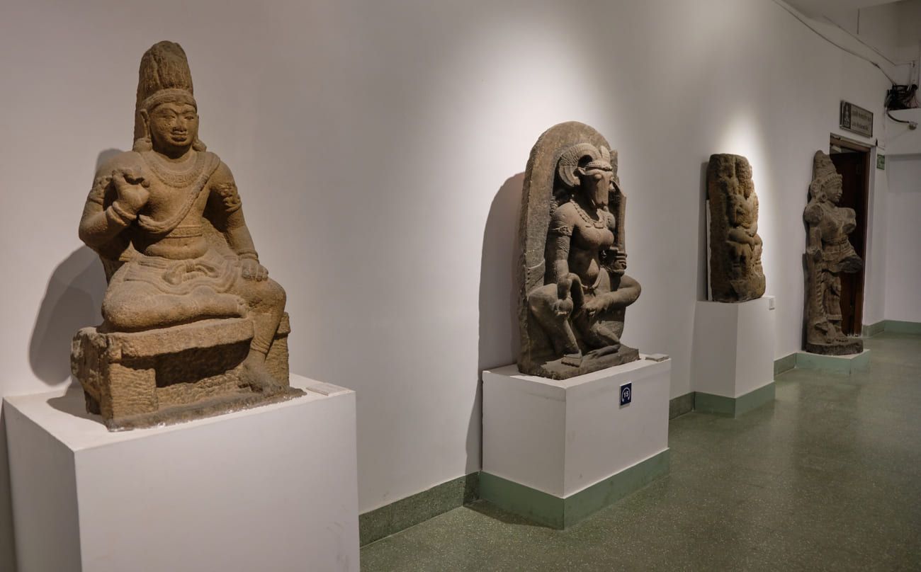 Ancient sculptures in the New Delhi National Museum which houses a collection of artifacts covering 5,000 years of Indian civilization, culture and history 