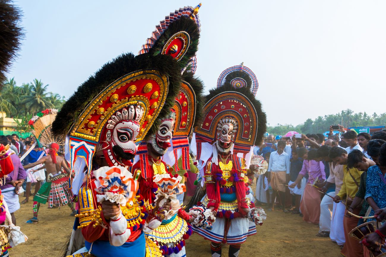 During a ritual at Sree Kalari Bhagavathi Temple in Vilayur, artists play Poothan who is Lord Shiva's lieutenant, as per the ritualistic art form of the South Malabar region.