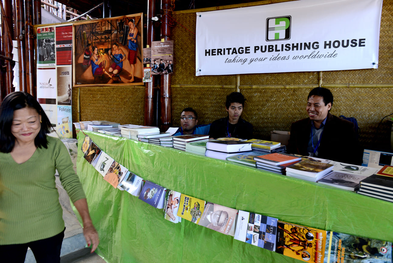 Books on the different tribes and other related topics are on sale at a book stall during the Hornbill Festival, Kohima. The festival starts during the first week in December