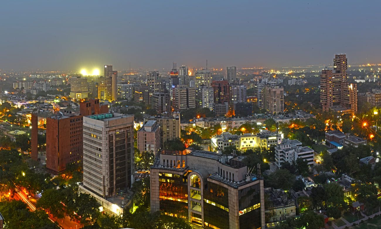 Early evening aerial view of downtown New Delhi © Naresh Sharma