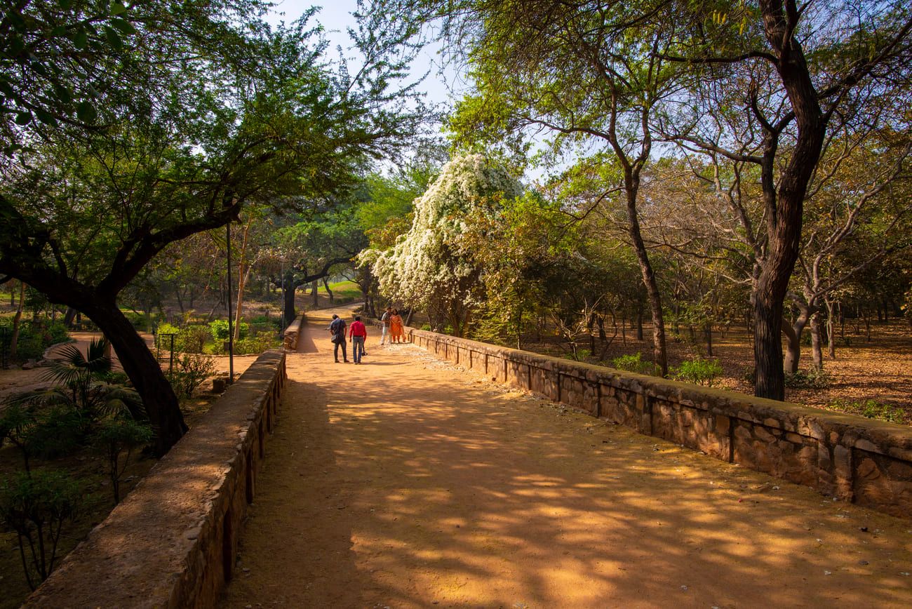 Early morning visitors to the Mehrauli Archeological Park in the southern part of New Delhi