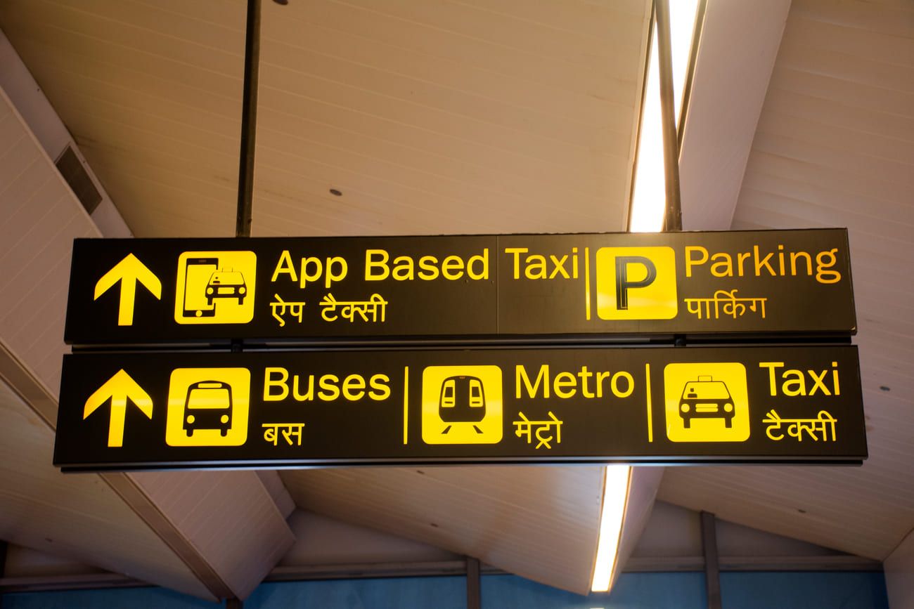 Information board at the Indira Gandhi International Airport, New Delhi, India