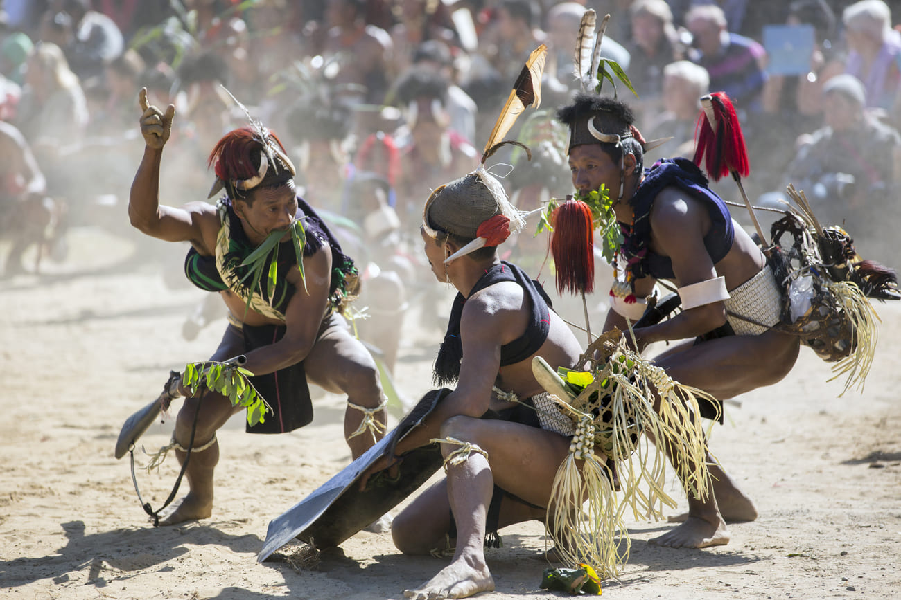 Nagaland tribesmen in customary attire perform their traditional dances during the festival 