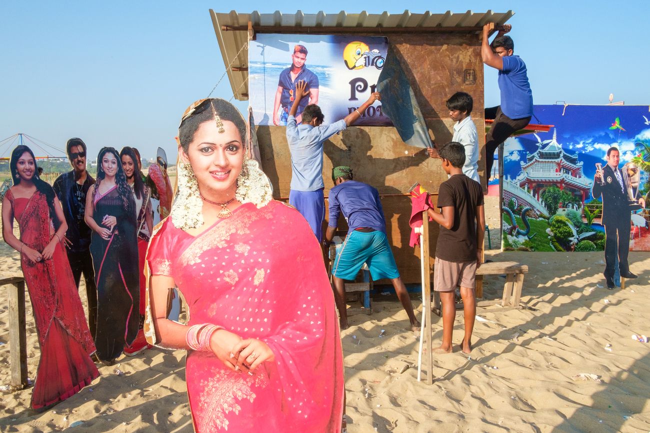 on marina beach you can have your picture taken against a cut-out of your favorite star