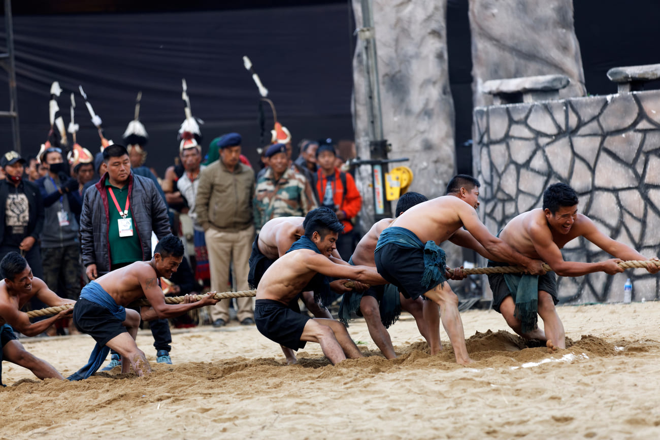 Rope pulling competition at the Naga Heritage Village, Kisama during the famous annual Hornbill Festival 